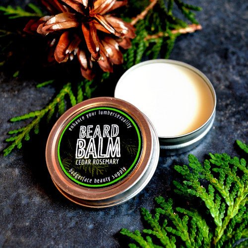 This travel-size Beard Balm is scented with cedar and rosemary essential oils.