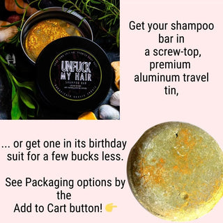 This travel shampoo bar will breeze right through TSA in a screw-top, lightweight travel tin.