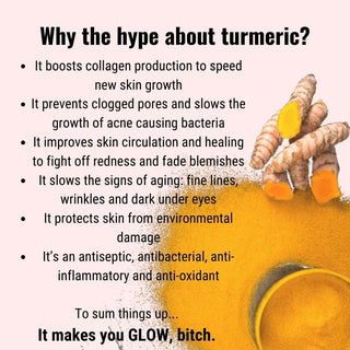 Read about the benefits of turmeric, which include acting as a sun barrier and fighting off redness.