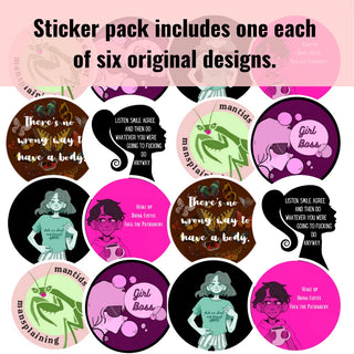 Included in our anti-patriarchy gift box is this very fun packet of original girl power stickers. 