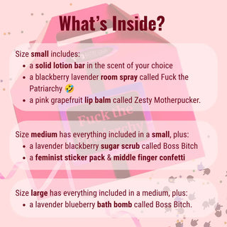 Is this the best women empowerment gift? We think so! Choose size large to receive all five luscious natural bath products inside.