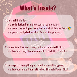 This new mom care package contains all five luscious natural self-care products when you choose the large option.